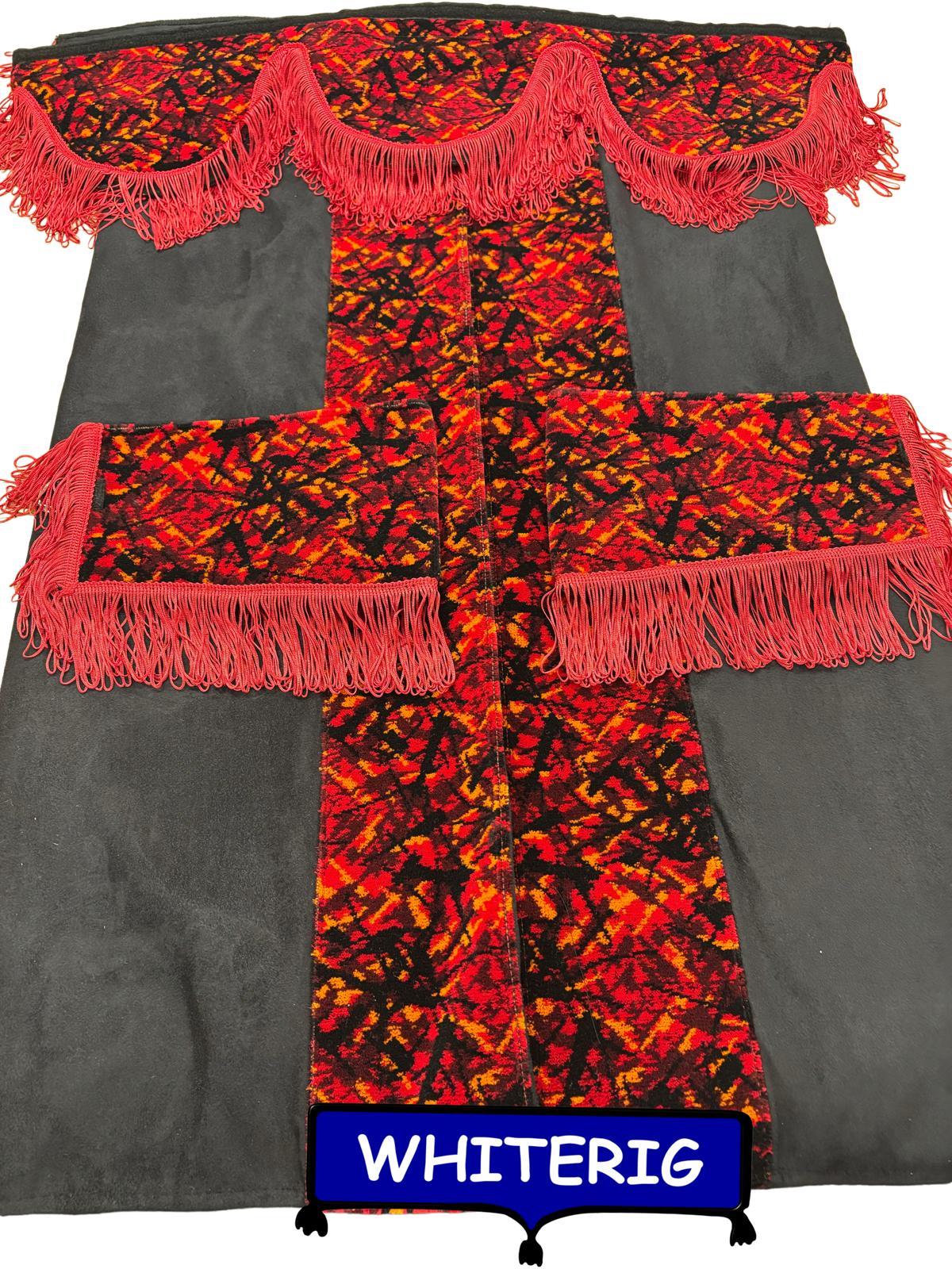 Black Faux Suede Truck Curtains with Red Danish Plush  Whiterig Truck Curtains